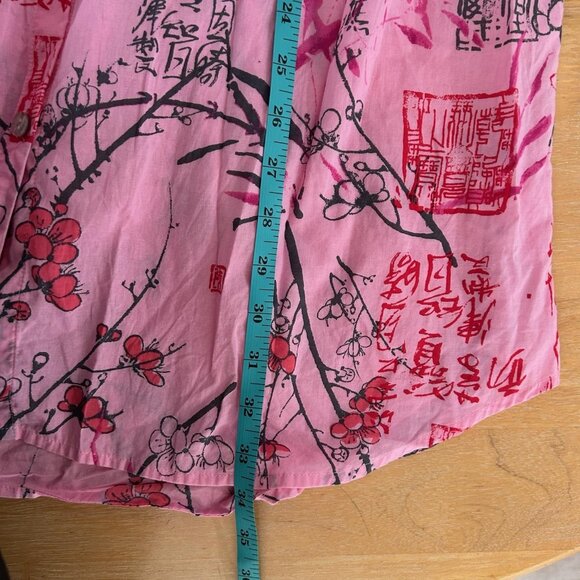 Josie Natori Tunic Shirt Sz XL Pink Asian Cherry Blossom Print Mandarin Collar - Picture 8 of 8